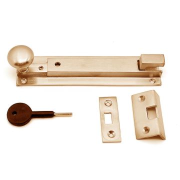 Swan Necked Locking Surface Mounted Bolt 152 mm with Keeps (Satin Brass Lacquered)