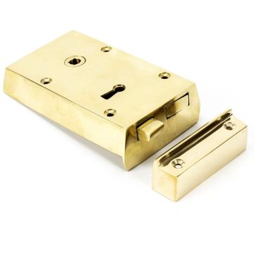 Rim Lock Small 86 x 140 mm left hand 2 keys Polished Brass Unlacquered