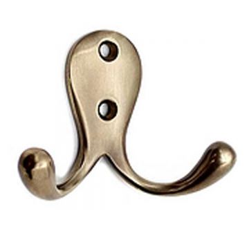 Double Robe Hook  Antique Brass Unlacquered