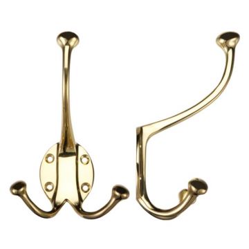 Double Hat and Coat Hook Polished Brass Lacquered