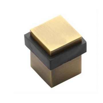 Square Floor Mounted Door Stop Brushed Antique Brass Lacquered
