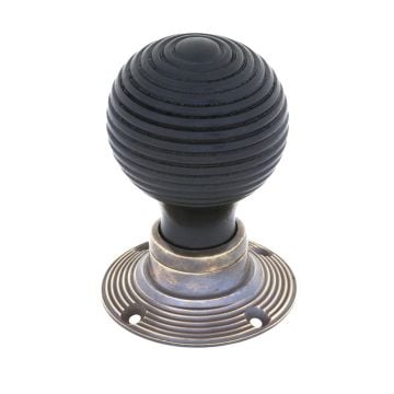 Ebony Wood Beehive Door Knobs with Aged Brass Roses