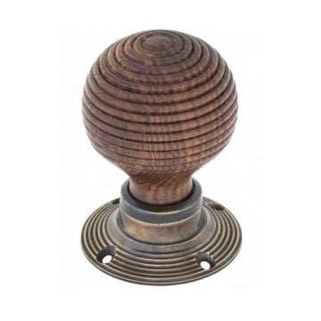 Rosewood Beehive Door Knobs with Aged Brass Roses