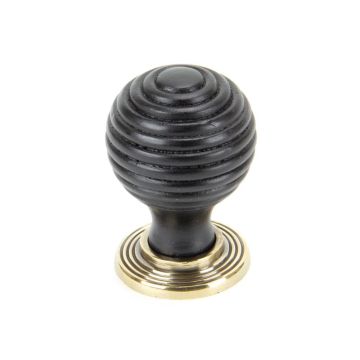 Ebony Wood Beehive Door Knobs with Brass Unlacquered Roses Standard finish
