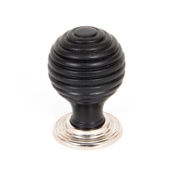 Ebony Wood Beehive Door Knobs with Brass Unlacquered Roses Standard finish