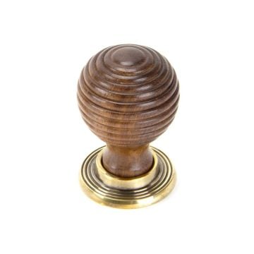 Ebony Wood Beehive Door Knobs with Brass Unlacquered Roses