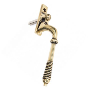 Right Hand Lockable Reeded Espagnolette Window Fastener 7 mm Spindle Aged Brass Unlacquered