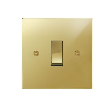 1 Gang 20 amp Intermediate Rocker Switch Square Corners Polished Brass Lacquered