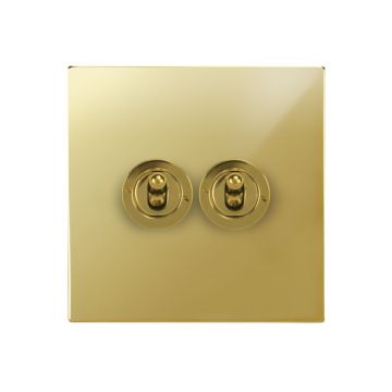 2 Gang Dolly Switch Square Corner Polished Brass Lacquered