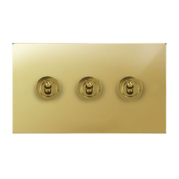 3 Gang Dolly Switch Square Corner Polished Brass Lacquered