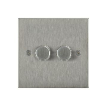 2 Gang 400w Dimmer Switch Square Corner Satin Stainless Steel