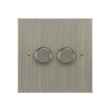 2 Gang 200w Trailing Edge LED Dimmer Switch Square Corner Satin Nickel Plate