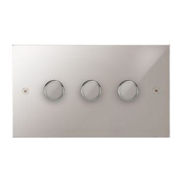 3 Gang 200w Trailing Edge LED Dimmer Switch Square Corner Polished Stainless Steel
