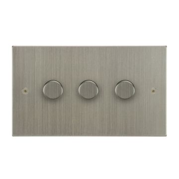3 Gang 200w Trailing Edge LED Dimmer Switch Square Corner Satin Nickel Plate