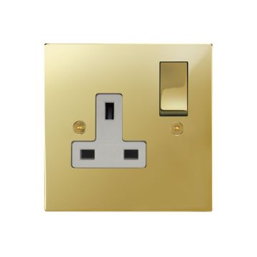 1 Gang 13 amp Switched Socket Square Corner Polished Brass Lacquered