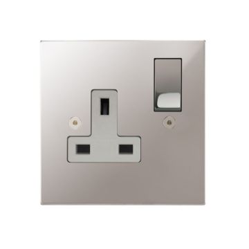 1 Gang 13 amp Switched Socket Square Corner Polished Stainless Steel