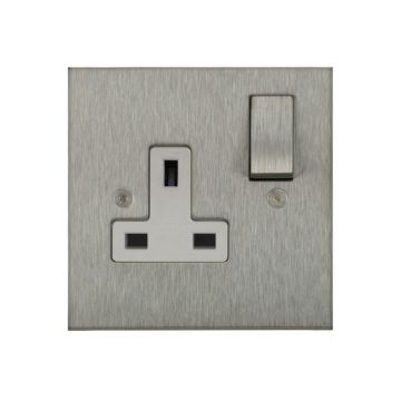 1 Gang 13 amp Switched Socket Square Corner Satin Stainless Steel
