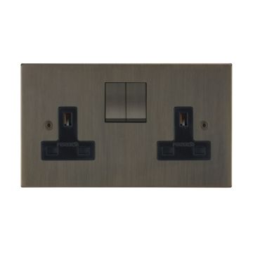 2 Gang 13 amp Switched Socket Square Corner Polished Brass Lacquered