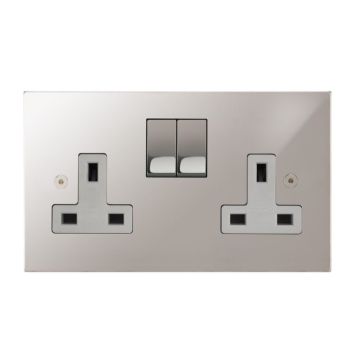 2 Gang 13 amp Switched Socket Square Corner Polished Stainless Steel