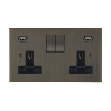 2 Gang 13A Switched Socket with Integrated USB Charging Jordan Bronze