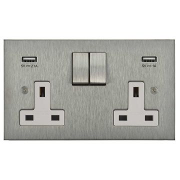2 Gang 13A Switched Socket with Integrated USB Charging