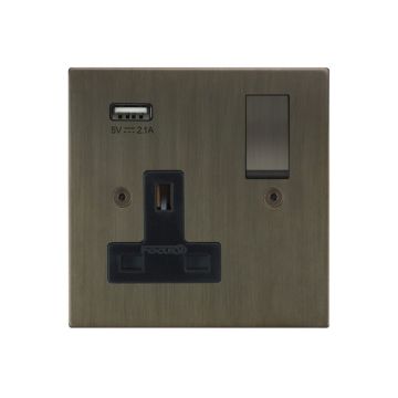 1 Gang Switched Socket with Integrated USB Charging Jordan Bronze