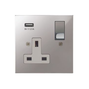 1 Gang Switched Socket with Integrated USB Charging Polished Chrome Plate