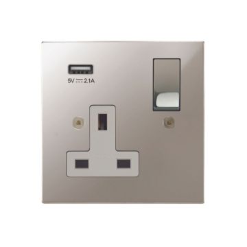 1 Gang Switched Socket with Integrated USB Charging Polished Nickel Plate