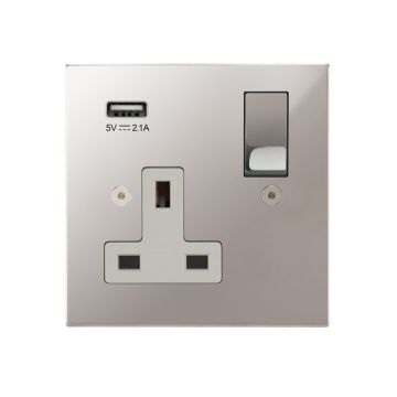 1 Gang Switched Socket with Integrated USB Charging Polished Stainless Steel