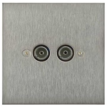 2 Gang Co-Axil TV Socket Polished Stainless Steel