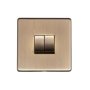 Heritage Studio 2 Gang (1x Intermediate & 1x Two Way) Rocker Switch Brushed Antique Brass Lacquered