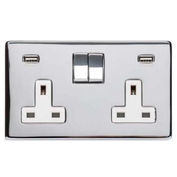 Heritage Studio 2 Gang 13 amp Switched Socket White Trim with USB Ports