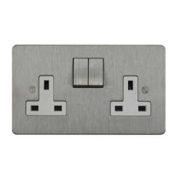 Horizon Classic 2 Gang Switched Socket Satin Stainless Steel