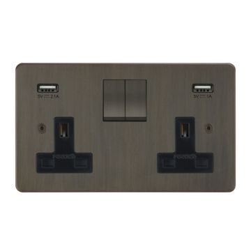 Horizon Classic 2 Gang Switched Socket with USB Charging Chocolate Bronze Lacquered