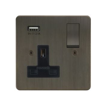 Horizon Classic 1 Gang Switched Socket with USB Charging Chocolate Bronze Lacquered