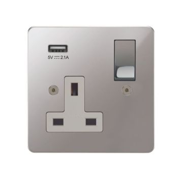Horizon Classic 1 Gang Switched Socket with USB Charging Polished Chrome Plate