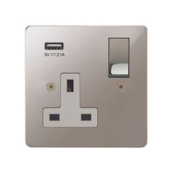 Horizon Classic 1 Gang Switched Socket with USB Charging Polished Nickel Plate