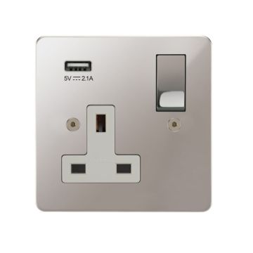 Horizon Classic 1 Gang Switched Socket with USB Charging Polished Stainless Steel