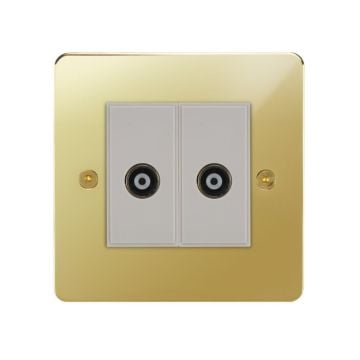 Horizon Classic 2 Gang Co-Axial TV Socket Polished Brass Lacquered