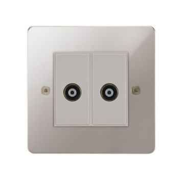 Horizon Classic 2 Gang Co-Axial TV Socket Polished Stainless Steel
