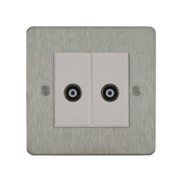 Horizon Classic 2 Gang Co-Axial TV Socket Satin Stainless Steel