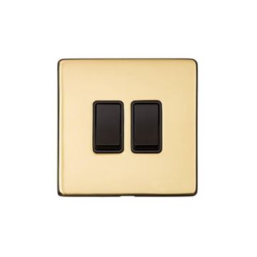 Heritage Vintage 2 Gang 2 Way Rocker Switch Polished Brass Lacquered