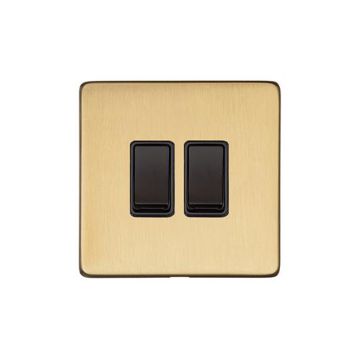 Heritage Vintage 2 Gang 2 Way Rocker Switch Satin Brass Lacquered