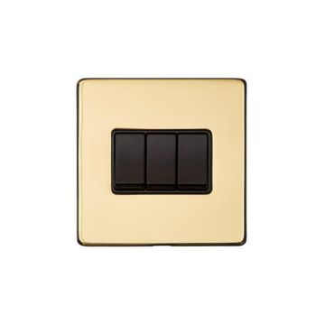 Heritage Vintage 3 Gang 2 Way Rocker Switch Polished Brass Lacquered