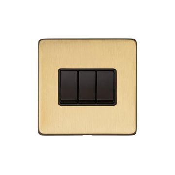 Heritage Vintage 3 Gang 2 Way Rocker Switch Satin Brass Lacquered
