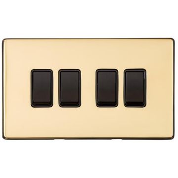 Heritage Vintage 4 Gang 2 Way Rocker Switch Polished Brass Lacquered
