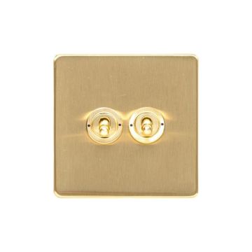 Heritage Vintage 2 Gang Dolly Switch Satin Brass Lacquered