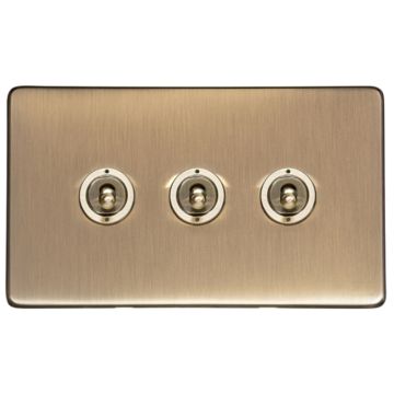 Heritage Vintage 3 Gang Dolly Switch Brushed Antique Brass Lacquered
