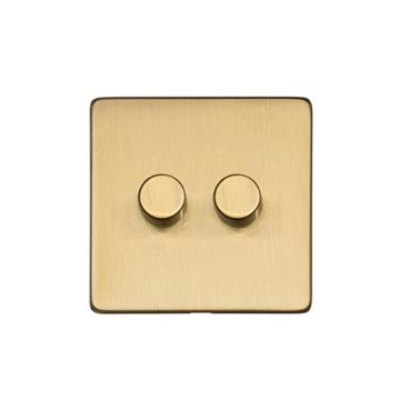 Heritage Vintage 2 Gang Trailing Edge Dimmer Satin Brass Lacquered