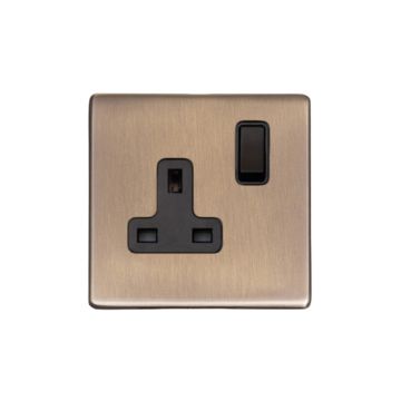 Heritage Vintage 1 Gang 13A Switched Socket Brushed Antique Brass Lacquered